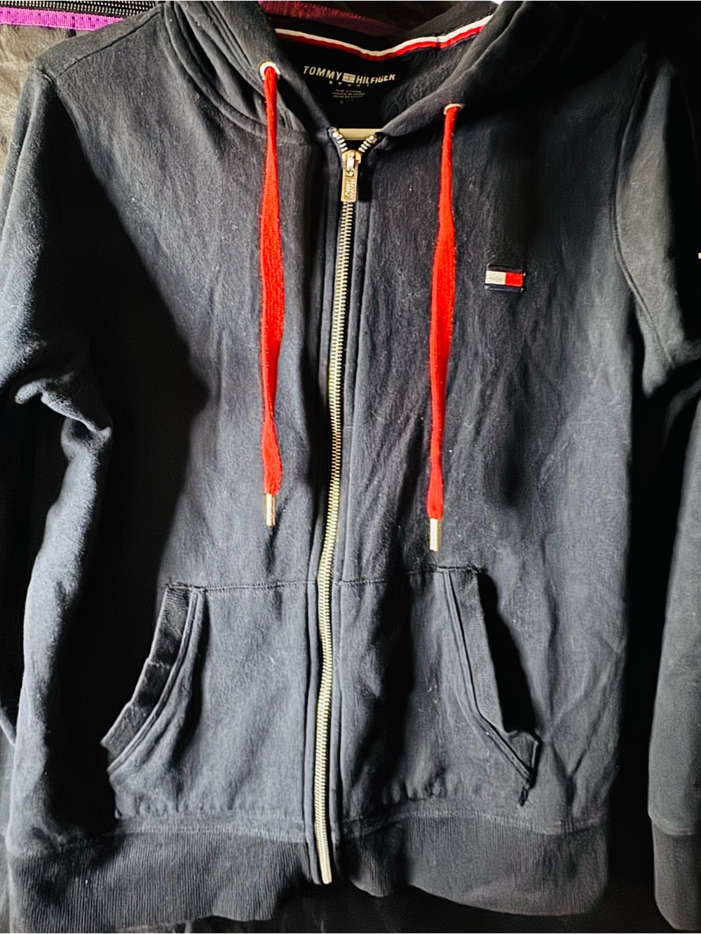 Tommy Hilfiger Sport Black Zip Hoodie with Red and White Trim